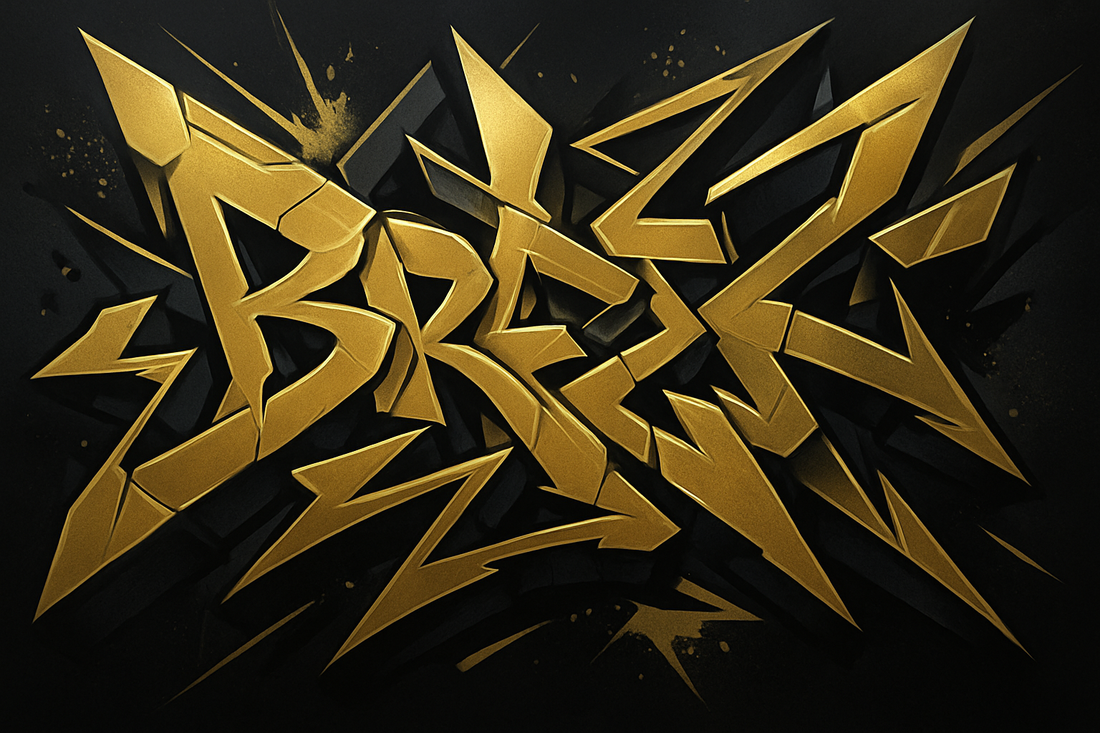 Example in graffiti style , gold and black with sharp edges